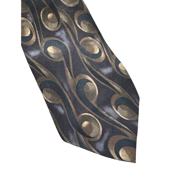 Vintage Geoffrey Beene Navy and Olive Silk Necktie - Picture 3 of 4